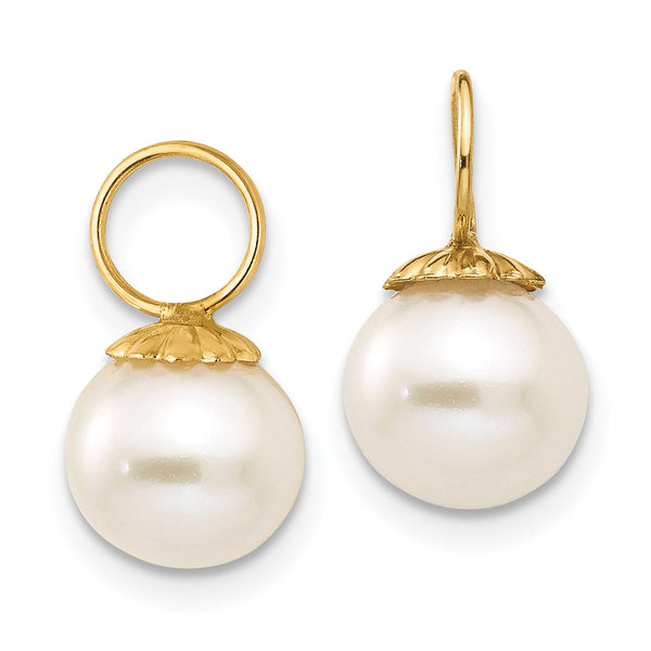 14K Gold Cultured Pearl Hoop Enhancer Earrings in Elegant Polished Finish