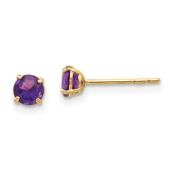 14K Gold Amethyst Stud Earrings with Polished Finish