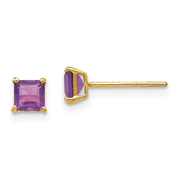 14K Gold Amethyst Birthstone Stud Earrings