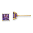 14K Gold Amethyst Stud Earrings with Polished Square Design