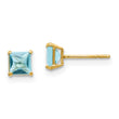 14K Gold Blue Topaz Square Stud Earrings Elegant Women's Birthstone