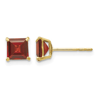 14K Gold Garnet Square Stud Earrings Polished Nickel-Free - Birthstone Company