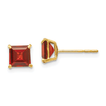 14K Gold Garnet Square Stud Earrings Polished Nickel-Free