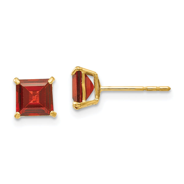 14K Gold Garnet Square Stud Earrings Polished Nickel-Free
