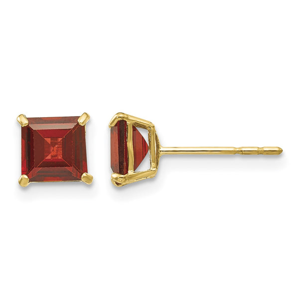 14K Gold Garnet Square Stud Earrings Polished Nickel-Free - Birthstone Company