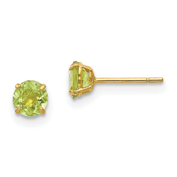 14K Gold Peridot Stud Earrings with Natural Green Gemstones