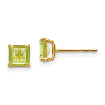 14K Gold Peridot Square Stud Earrings with Polished Finish