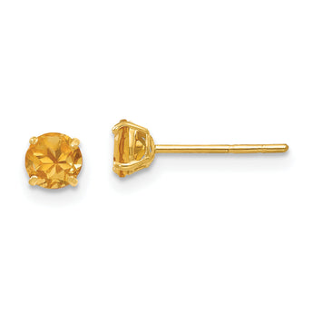 14K Gold Citrine Stud Earrings with Polished Finish for Women