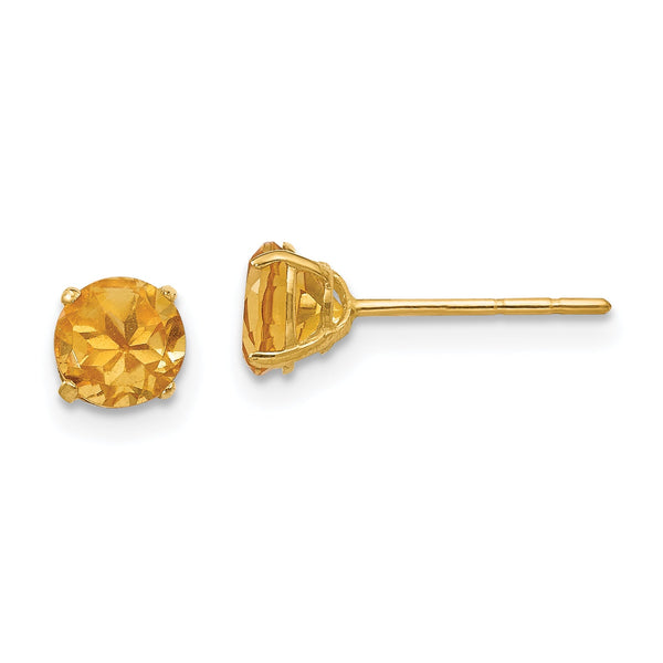 14K Gold Citrine Stud Earrings with Polished Finish for Women