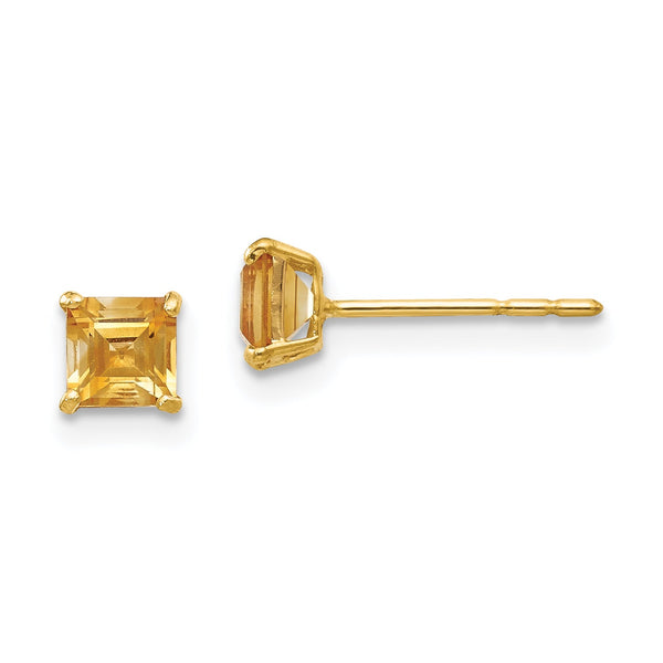 14K Gold Citrine Square Stud Earrings Polished & Nickel Free