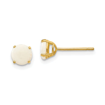 14K Gold Opal Round Stud Earrings with Polished Natural Gemstone