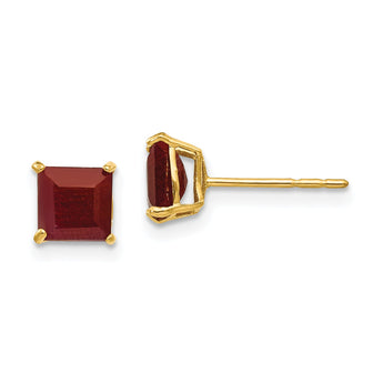 14K Gold Ruby Square Stud Earrings with Polished Finish for Women