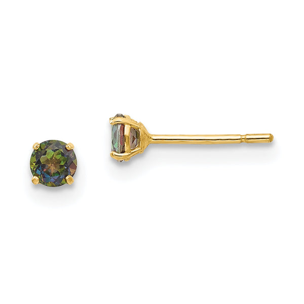 14K Gold Mystic Topaz Stud Earrings with Polished Finish for Women