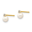 14K Gold Freshwater Pearl CZ Earrings with Polished Finish - Birthstone Company