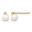 14K Gold Freshwater Pearl CZ Earrings with Polished Finish - Birthstone Company
