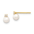 14K Gold Freshwater Pearl CZ Earrings with Polished Finish