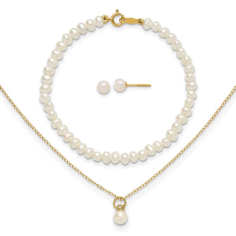 14k Madi K White FWC Pearl 15 Necklace, Earrings & 5.5 Bracelet 3pc Set - Birthstone Company