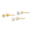 14K Gold Child's Earring Set with CZ & Freshwater Pearls Elegant Trio