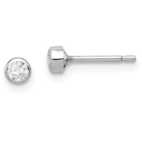 14k Madi K White Gold 3mm CZ Bezel Post Earrings