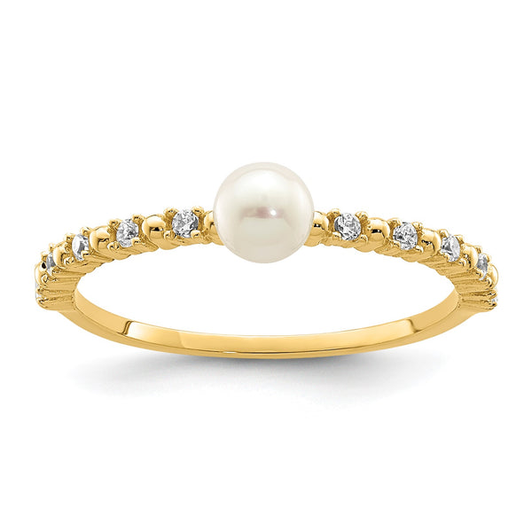 14K Madi K 3-4mm White Button Freshwater Cultured Pearl CZ Ring - Birthstone Company