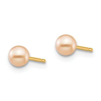 14k Madi K 3-4mm Pink Round Freshwater Cultured Pearl Stud Post Earrings