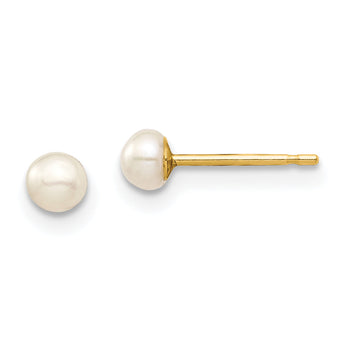 14k Madi K 3-4mm White Button Freshwater Cultured Pearl Stud Post Earrings