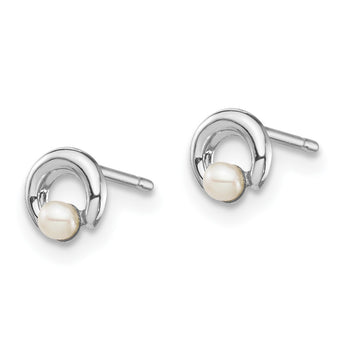 14k White Gold Madi K Button Freshwater Cultured Pearl Circle Post Earrings - Birthstone Company