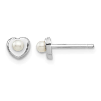 14kw Madi K White Button Freshwater Cultured Pearl Heart Post Earrings - Birthstone Company