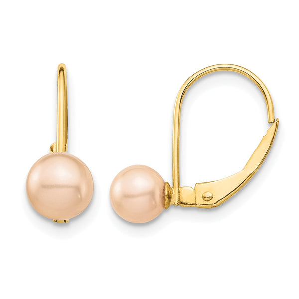 14K Madi K 5-6mm Pink Round FW Cultured Pearl Leverback Earrings - Birthstone Company