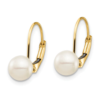 14K Madi K 6-7mm White Round FW Cultured Pearl Leverback Earrings - Birthstone Company