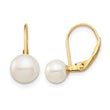 14K Madi K 6-7mm White Round FW Cultured Pearl Leverback Earrings - Birthstone Company