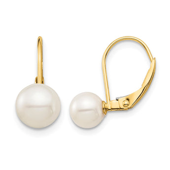 14K Madi K 6-7mm White Round FW Cultured Pearl Leverback Earrings - Birthstone Company