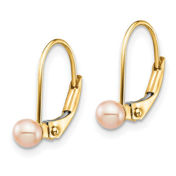 14K Madi K 3-4mm Pink Round FW Cultured Pearl Leverback Earrings - Birthstone Company
