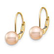 14K Madi K 6-7mm Pink Round FW Cultured Pearl Leverback Earrings - Birthstone Company