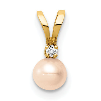 14K Madi K 4-5mm Pink Near Round Freshwater Cultured Pearl CZ Pendant
