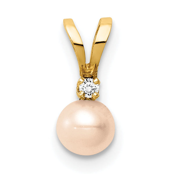 14K Madi K 4-5mm Pink Near Round Freshwater Cultured Pearl CZ Pendant
