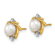 14k Madi K 5-6mm Button White Freshwater Cultured Pearl and .04 Carat Diamond Post Earrings - Birthstone Company
