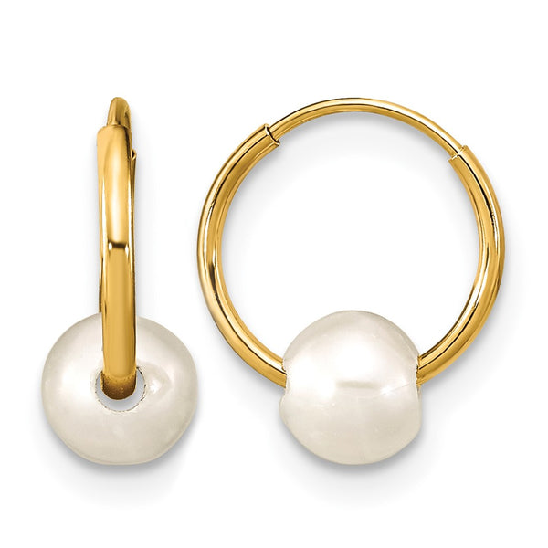 14k Madi K 5-6mm White Round Freshwater Cultured Pearl Hoop Earrings - Birthstone Company