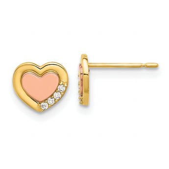 14k Madi K Two-tone Polished CZ Heart Post Earrings