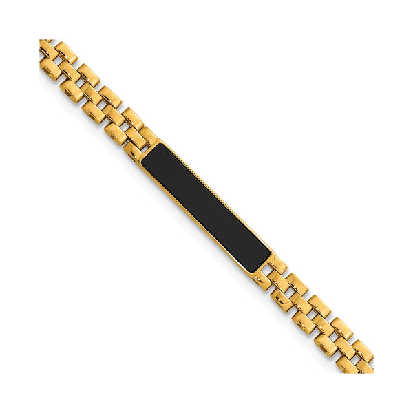 Onyx Bar Oyster Style Link Bracelet in 14K Yellow Gold, 7.2 Inch