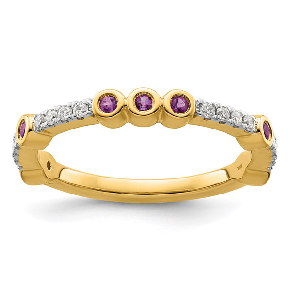 14k Stackable Expressions Amethyst and Diamond Ring - Birthstone Company