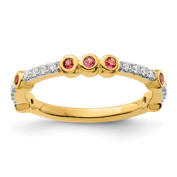 14k Stackable Expressions Pink Tourmaline and Diamond Ring - Birthstone Company
