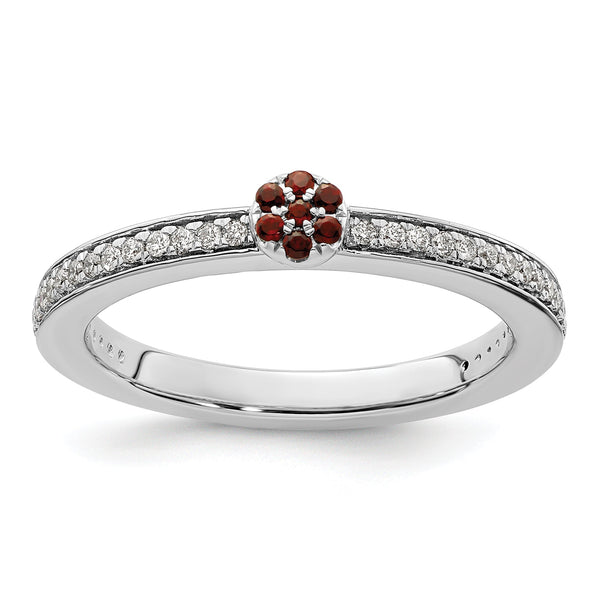 14k White Gold Stackable Expressions Garnet and Diamond Ring