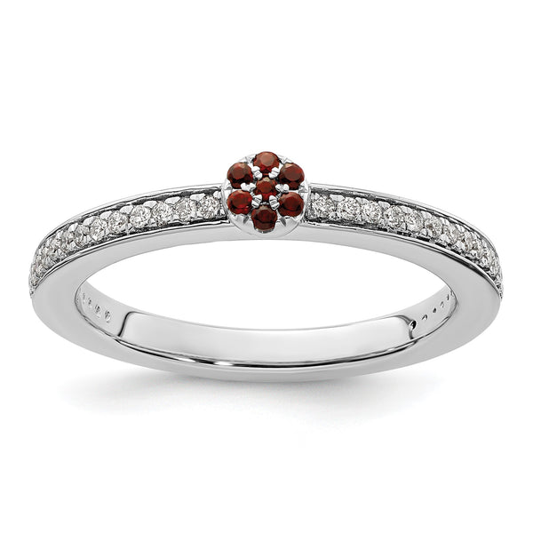 14k White Gold Stackable Expressions Garnet and Diamond Ring - Birthstone Company