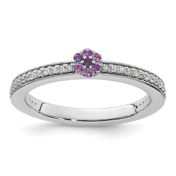 14k White Gold Stackable Expressions Amethyst and Diamond Ring - Birthstone Company