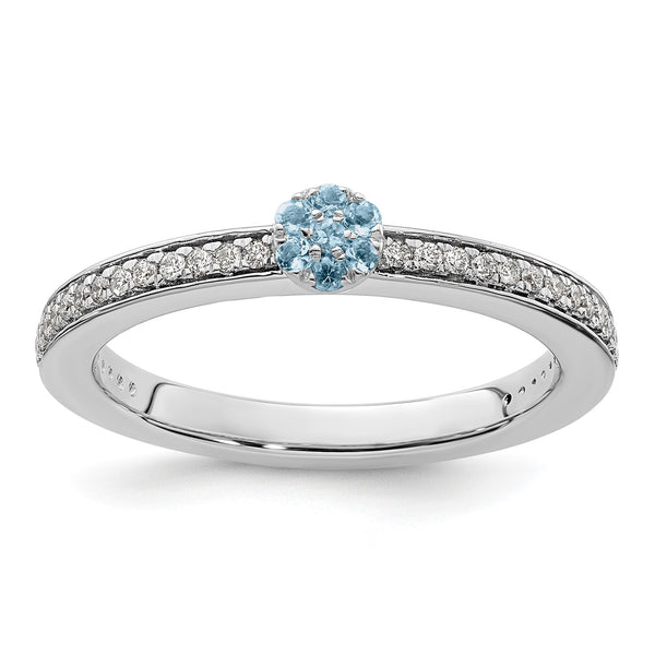 14k White Gold Stackable Expressions Aquamarine and Diamond Ring - Birthstone Company