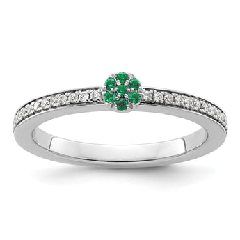 14k White Gold Stackable Expressions Created Emerald/Diamond Ring - Birthstone Company