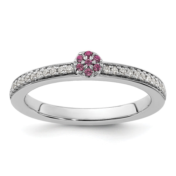 14k White Gold Stackable Expressions Rhodolite Garnet and Dia. Ring - Birthstone Company