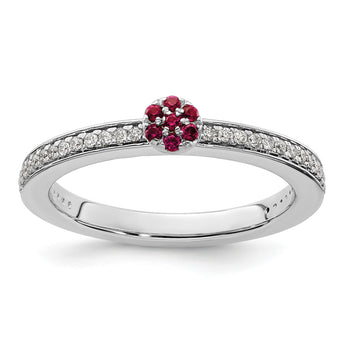 14k White Gold Stackable Expressions Created Ruby and Diamond Ring - Birthstone Company