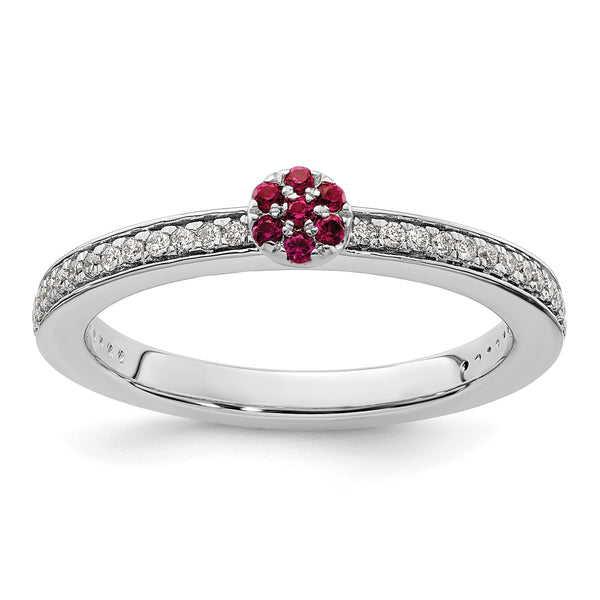 14k White Gold Stackable Expressions Created Ruby and Diamond Ring